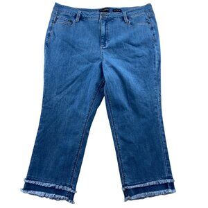 Susan Graver Women's Straight Leg Jeans 18WP With Frayed Hem Blue Denim